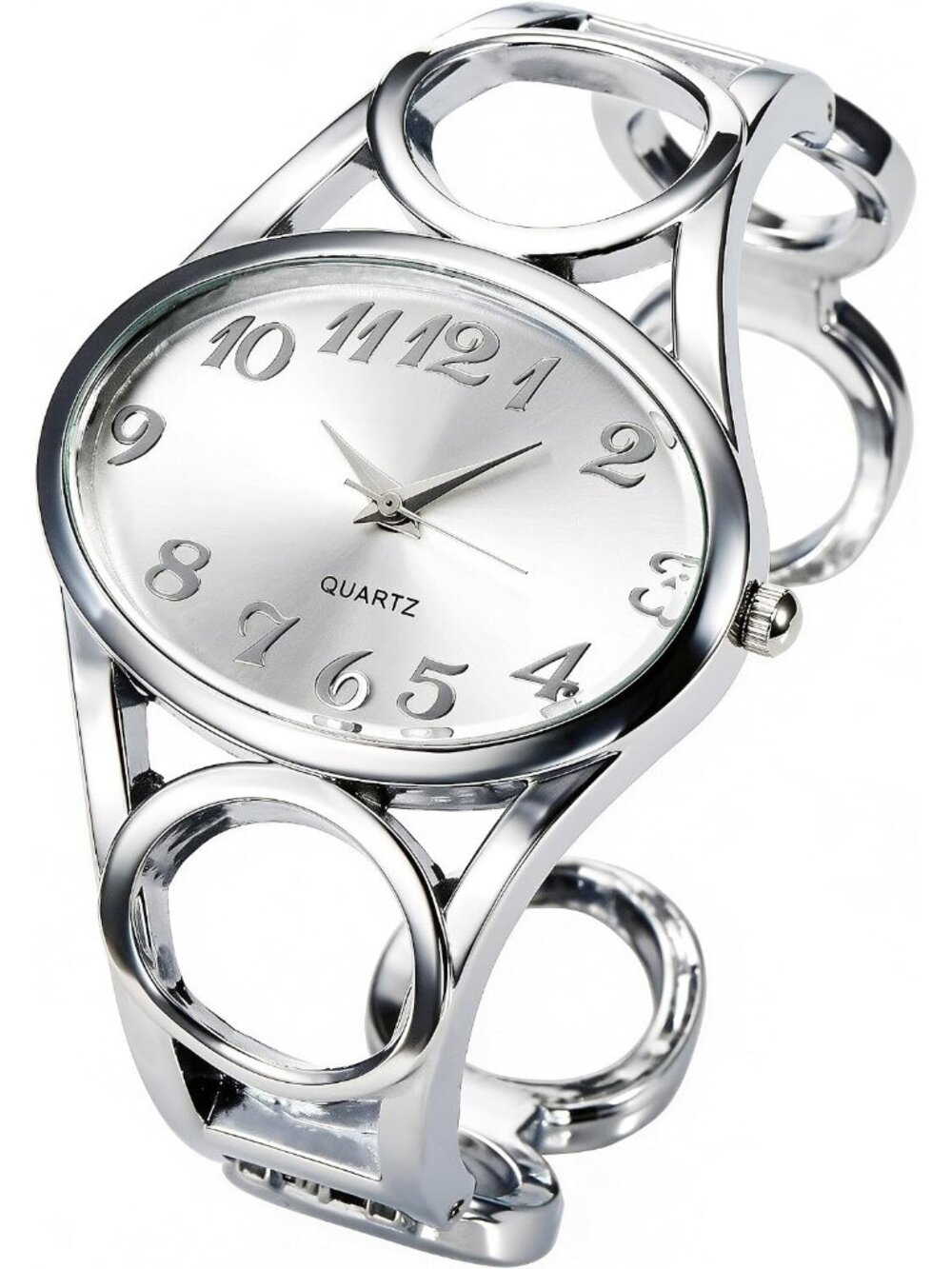Women’s Silver Bangle Cuff Watch, Luxury Arabic Numeral Bracelet Wrist Watch